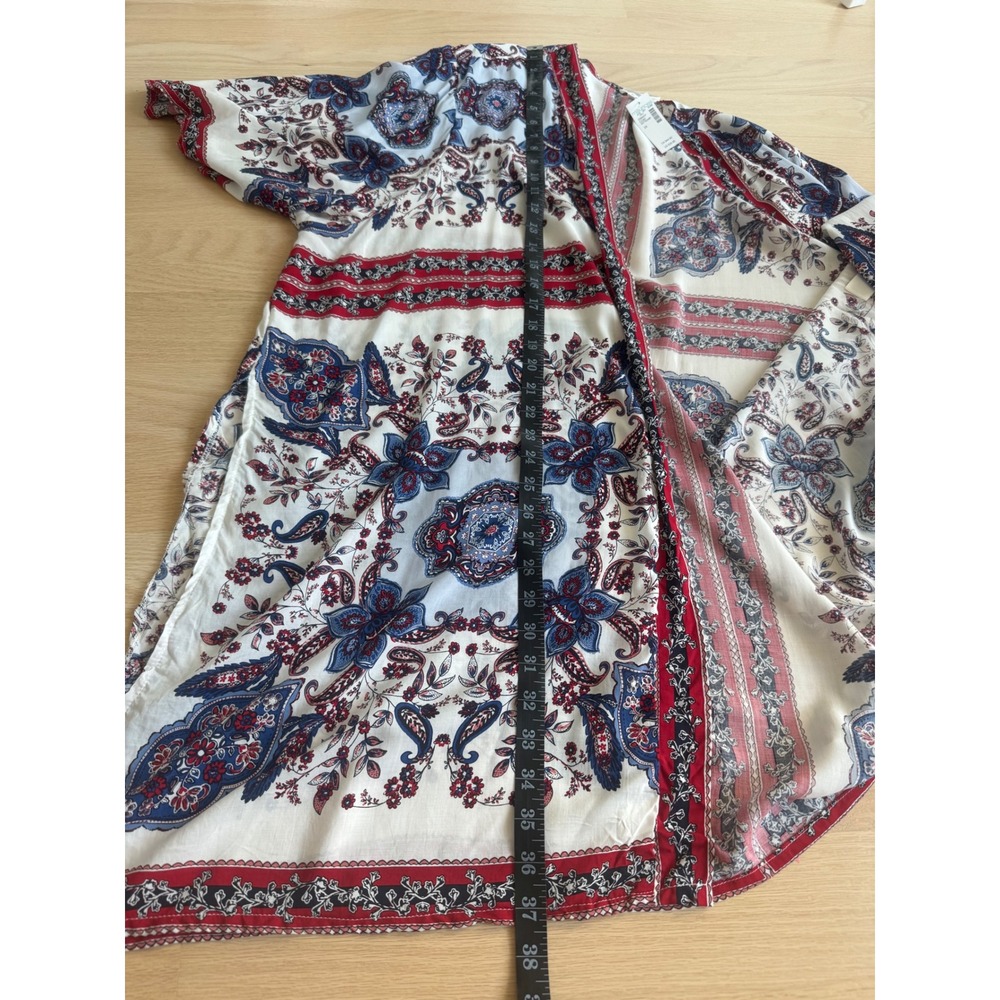 Maurices Womens 3X Paisley Floral Kimono Wrap Red Blue White Boho Open Front NEW - Picture 12 of 12